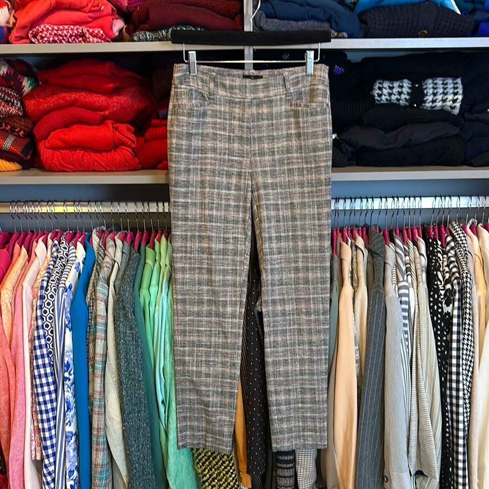WHBM gray/pink/tan plaid 4 pocket the slim ankle trousers size 0